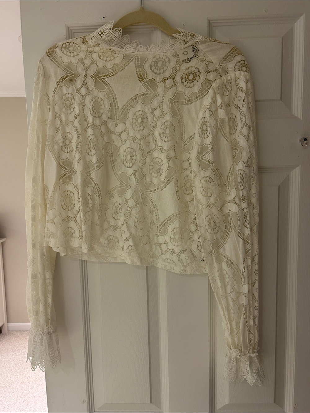 Zara Cream Lace Long-Sleeve Blouse